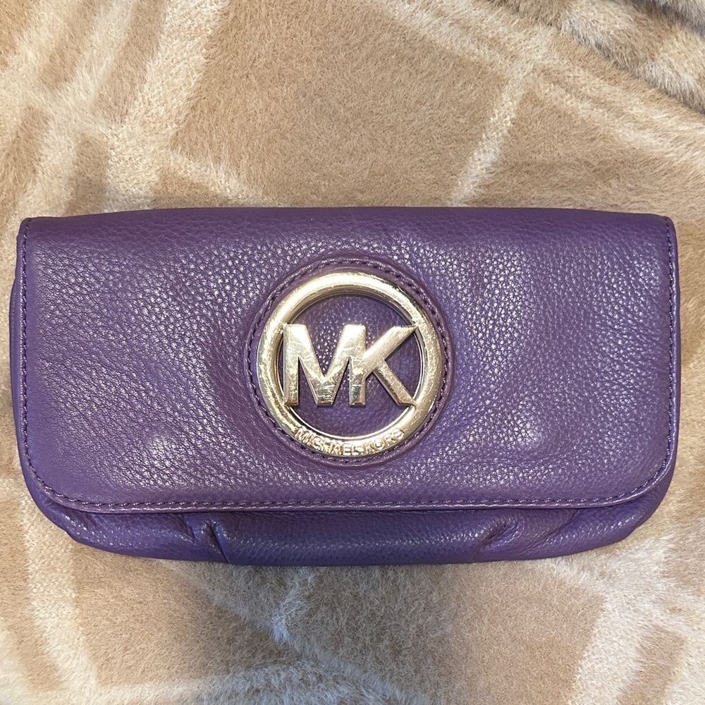 Michael Kors Gold Logo Purple Clutch